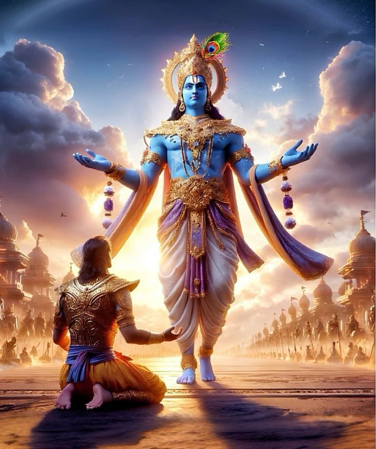 Krishna imparts wisdom to Arjuna