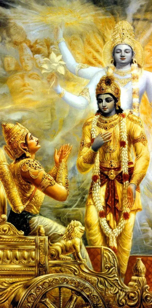 Krishna counsels Arjuna on the battlefield