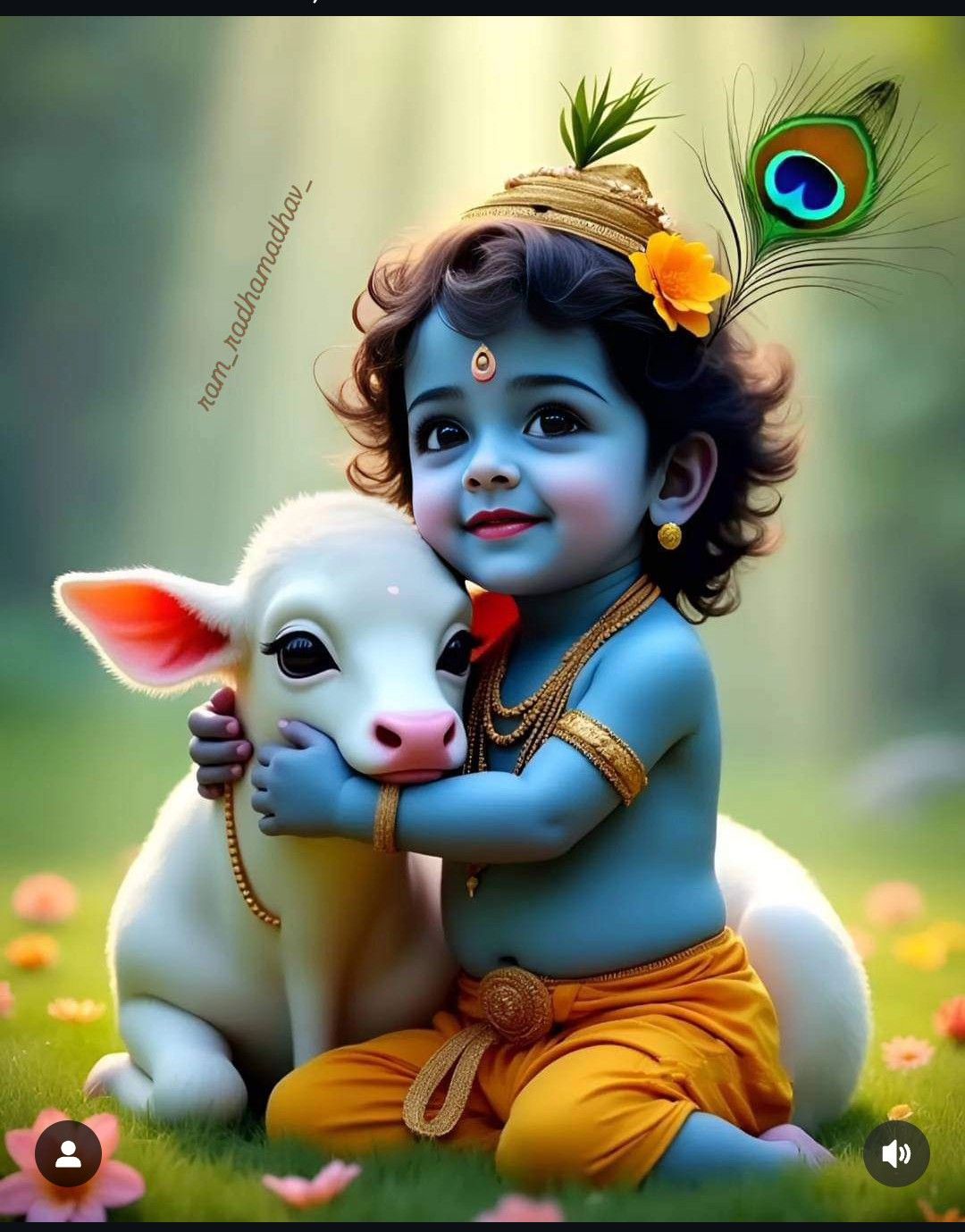 Baby Krishna with a white calf