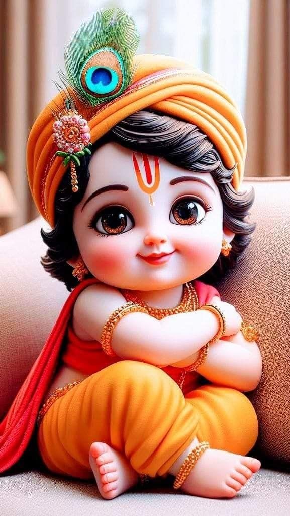 Cute baby Krishna with peacock feather