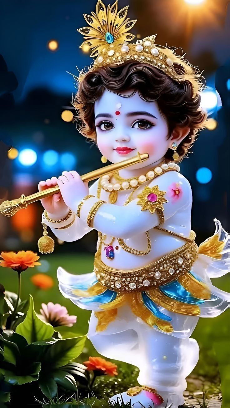 Baby Krishna playing flute, divine wallpaper