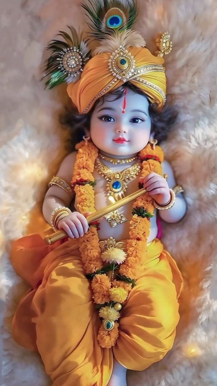 Baby Krishna playing a flute