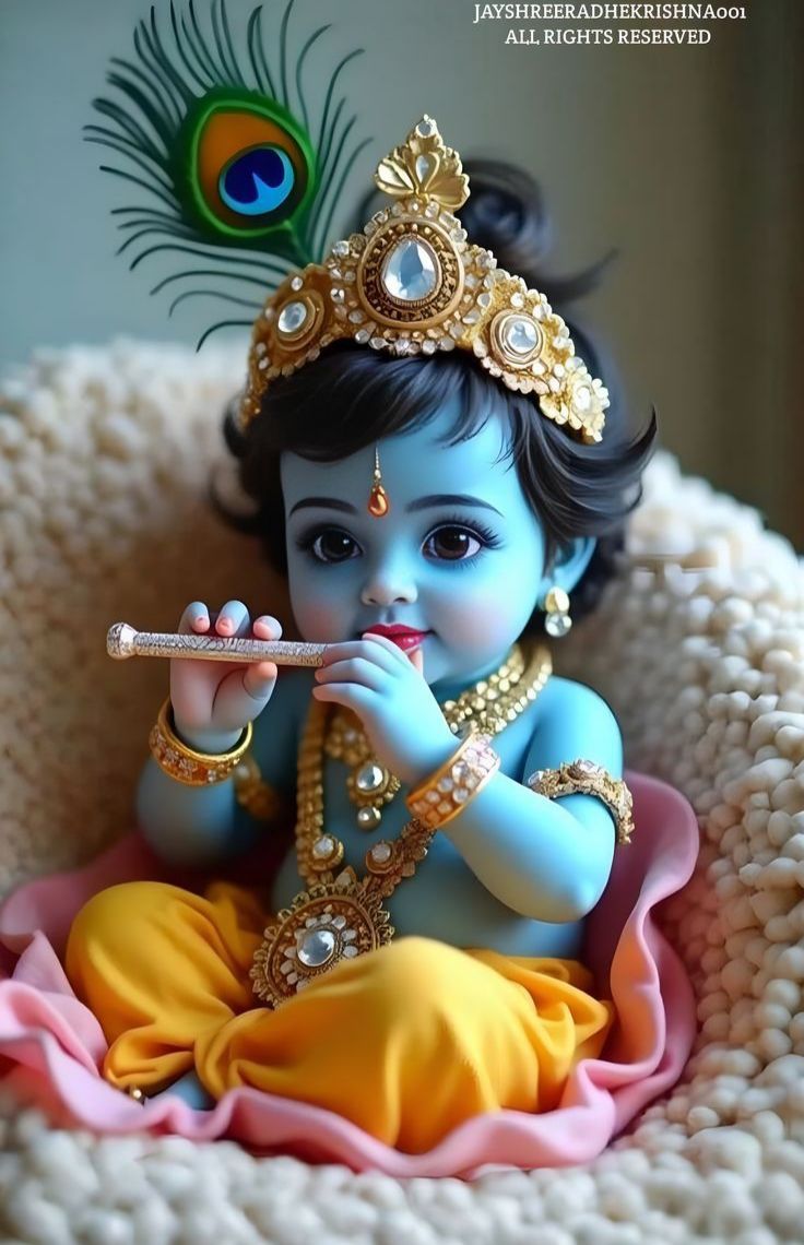 Baby Krishna playing the flute beautifully