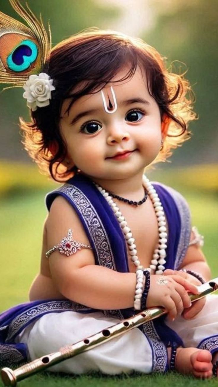 Baby Krishna playing flute, divine image