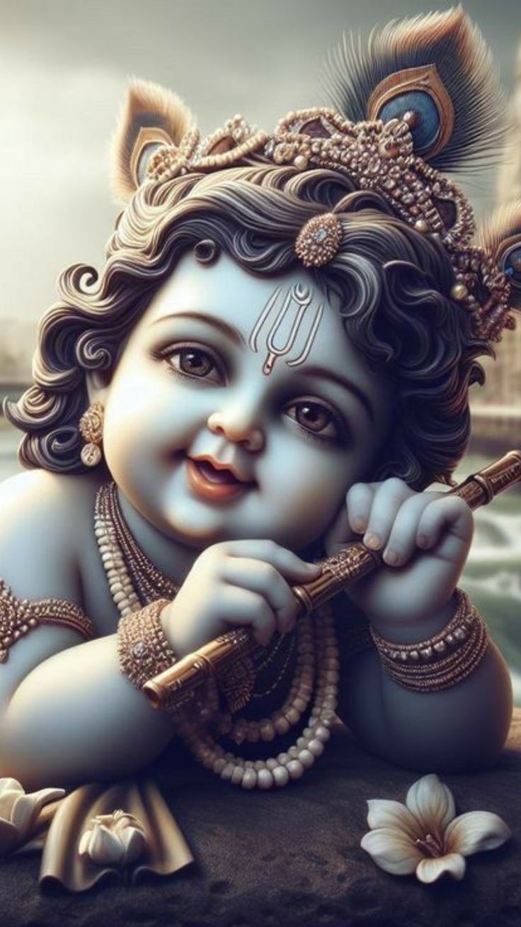 Baby Krishna playing a flute