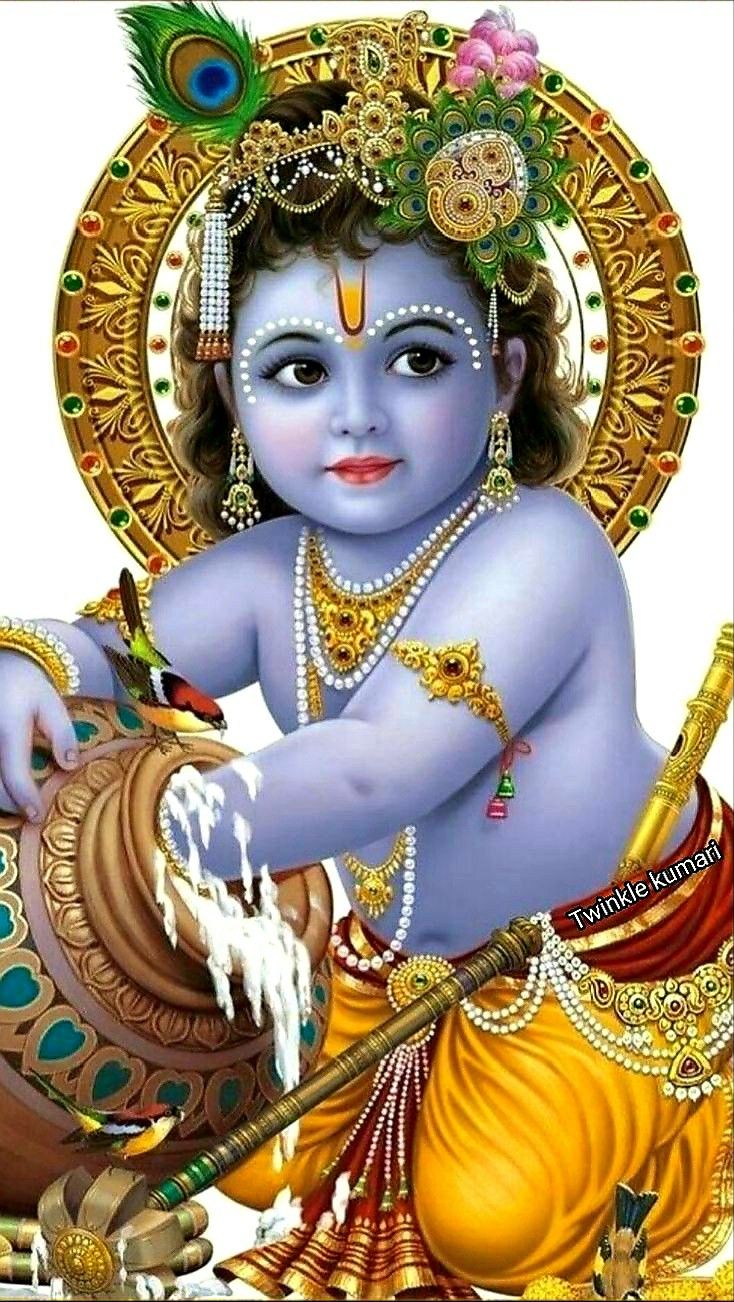 Baby Krishna playing flute, divine wallpaper