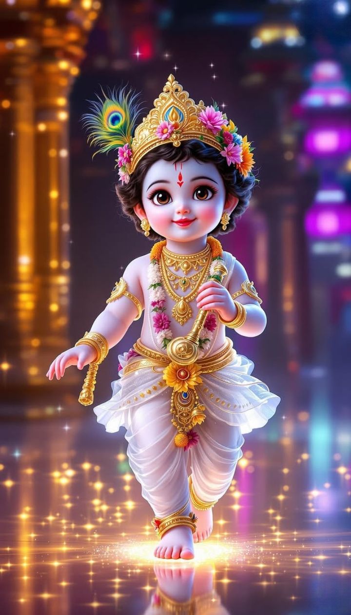 Baby Krishna playing flute mobile wallpaper