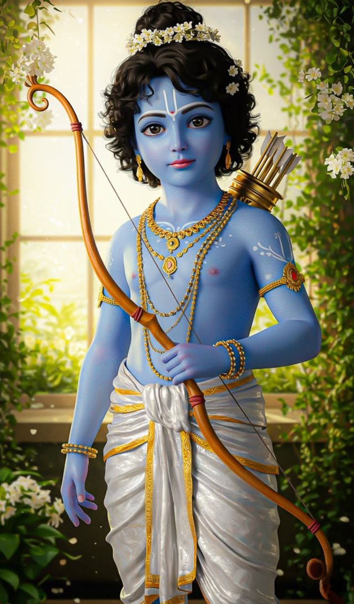 Young Krishna with bow and flowers
