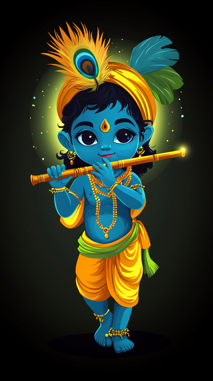 Baby Krishna playing a flute
