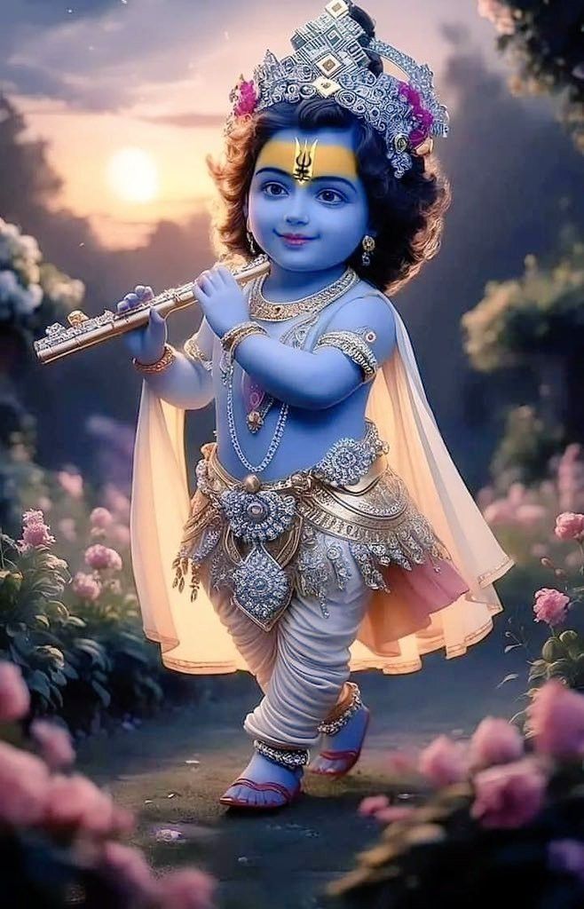 Baby Krishna with a flute, divine image