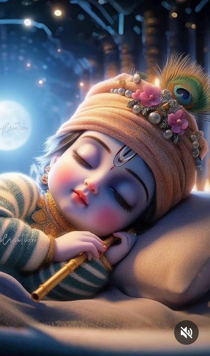 Sleeping baby Krishna with flute