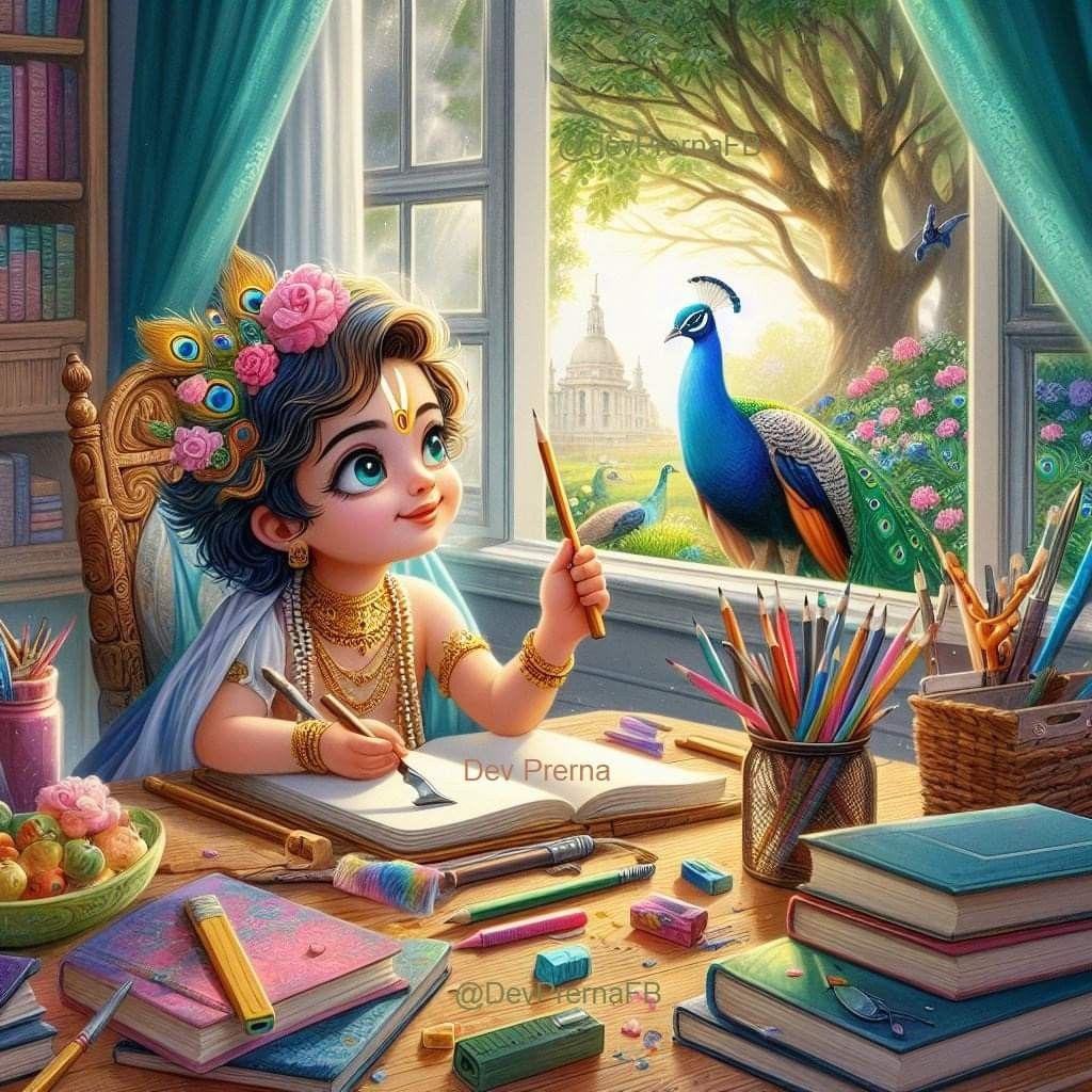Bal Krishna engrossed in drawing art.