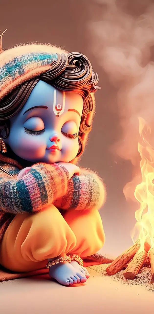 Sleeping baby krishna with peaceful expression