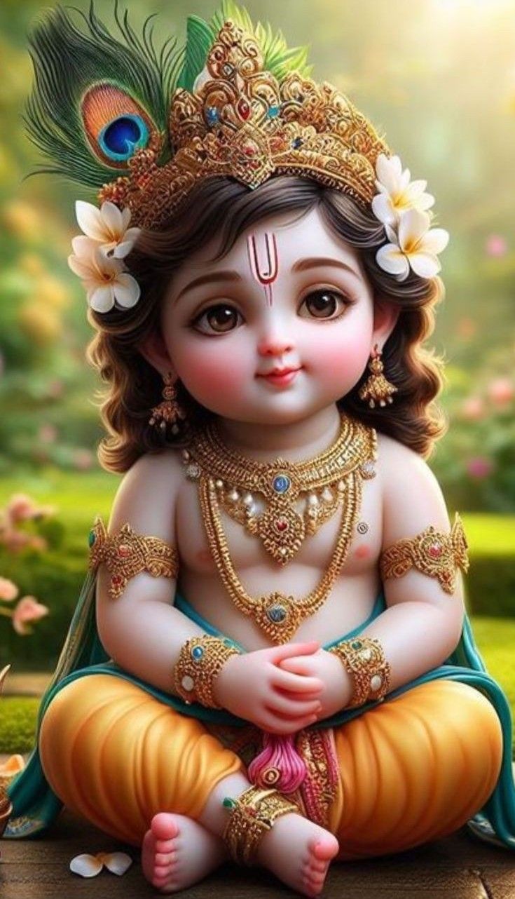 Adorable baby Krishna with peacock feather