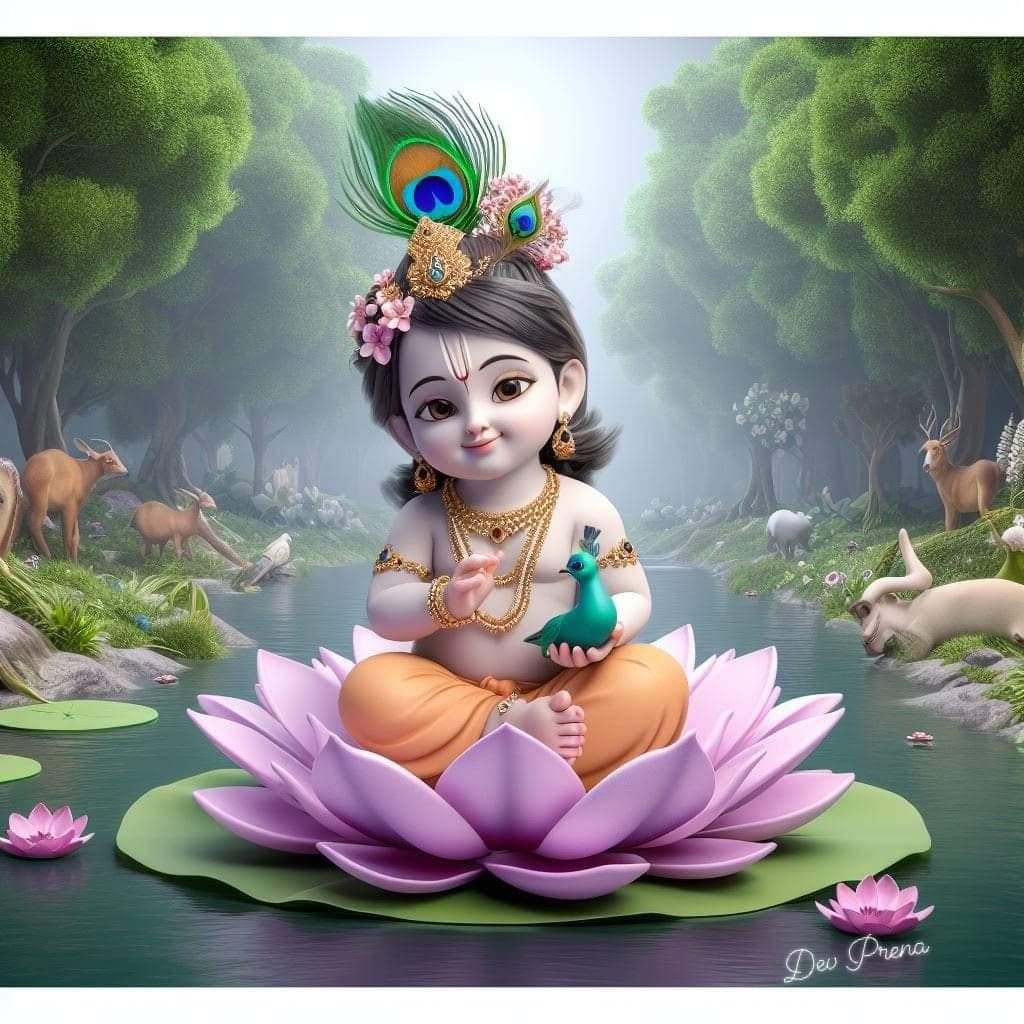 Baby Krishna sitting on a lotus
