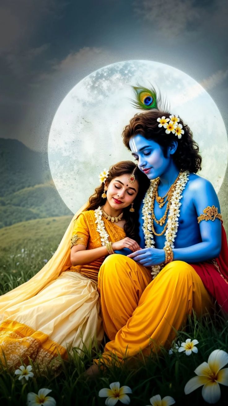 Krishna and Radha under the full moon
