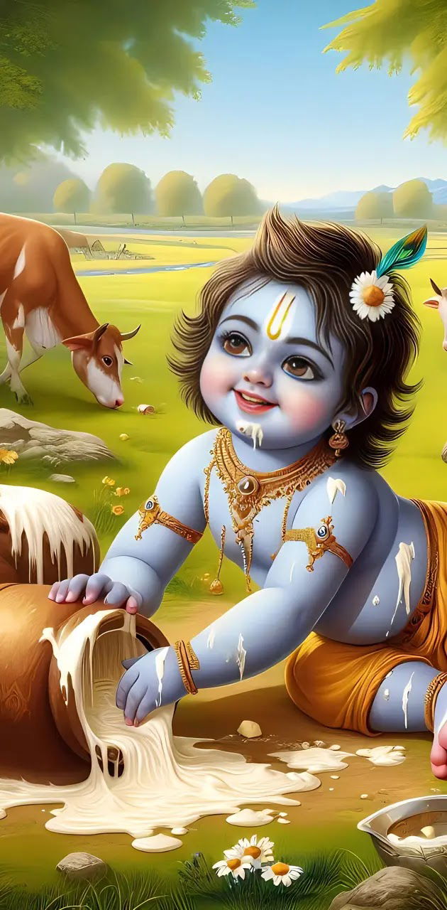 Baby Krishna stealing butter in Vrindavan