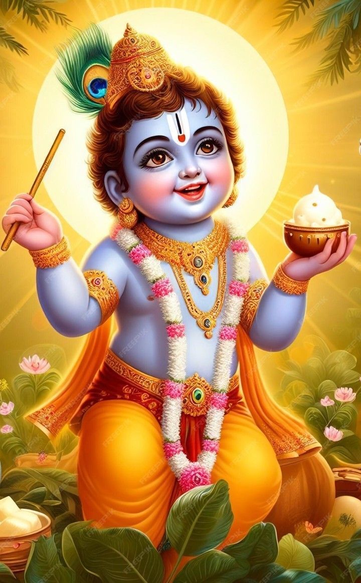 Baby Krishna with flute and butter