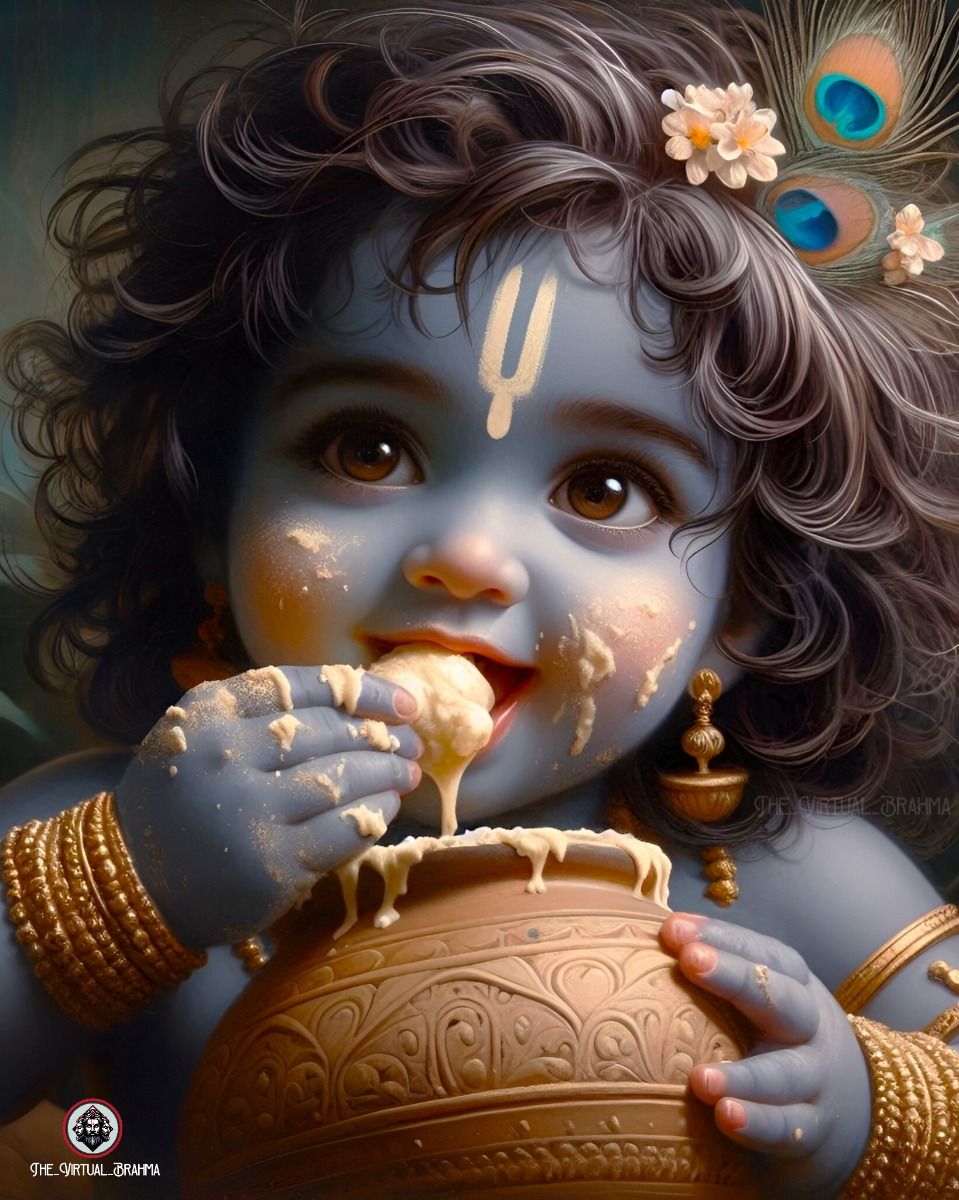 Little Krishna stealing butter playfully