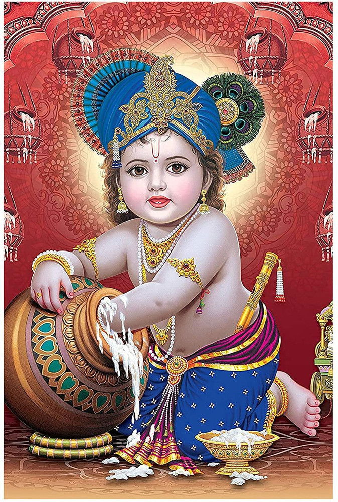 Child Krishna with butter pot.