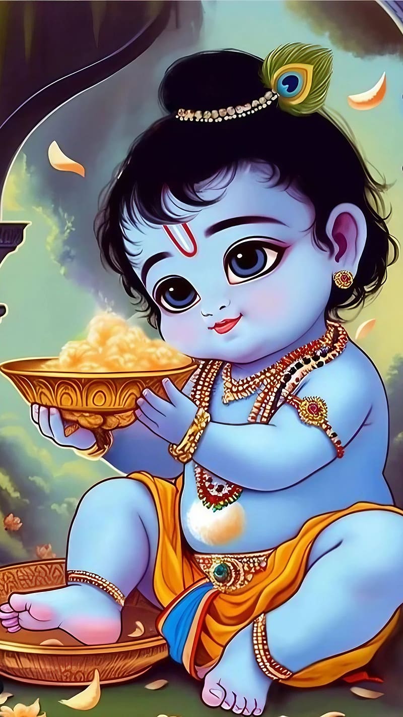 Baby Krishna enjoying butter delight