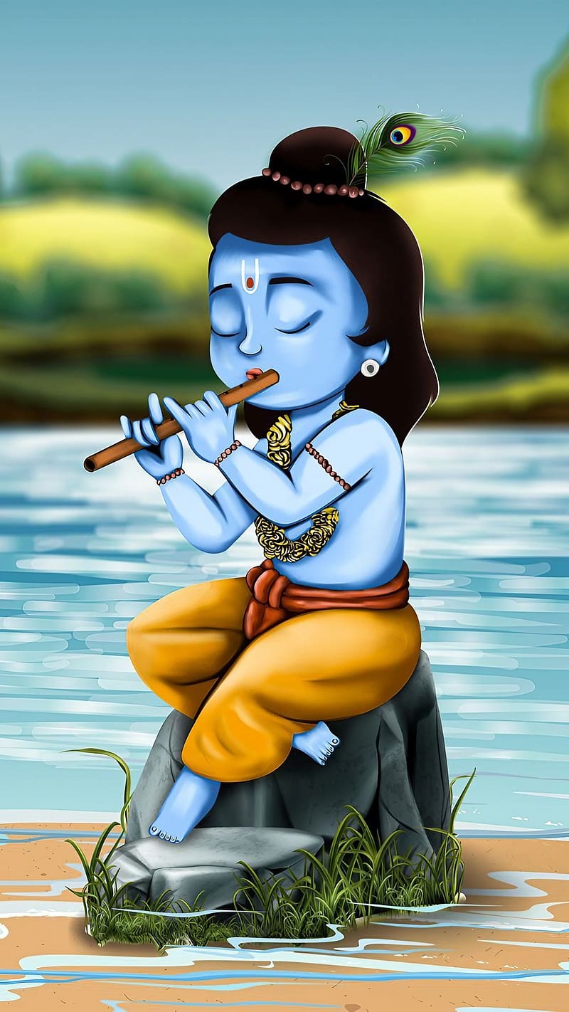 Little Krishna playing a flute.