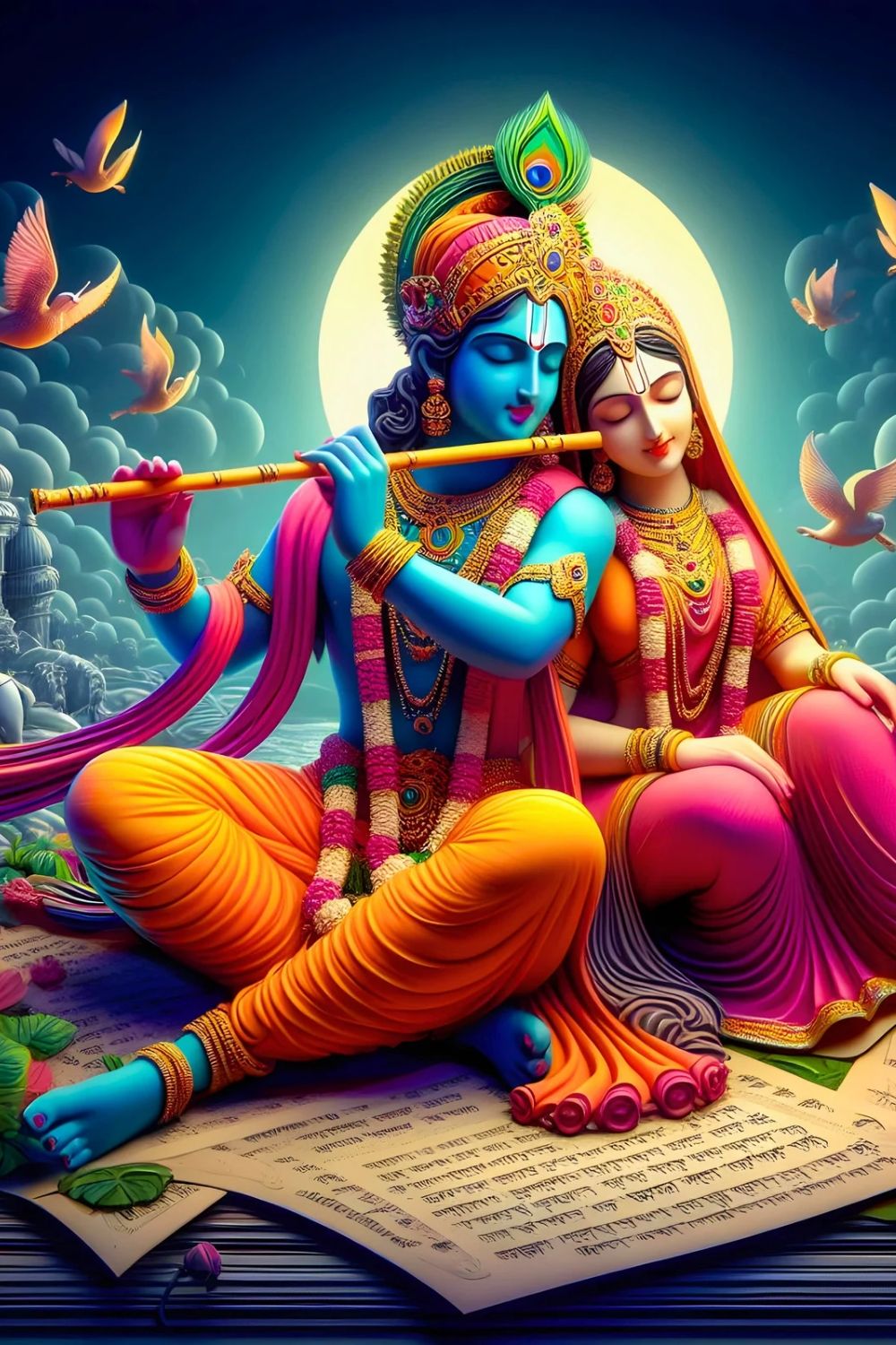 Krishna playing a divine flute melody