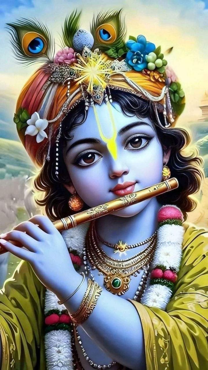 Lord Krishna playing flute divine wallpaper