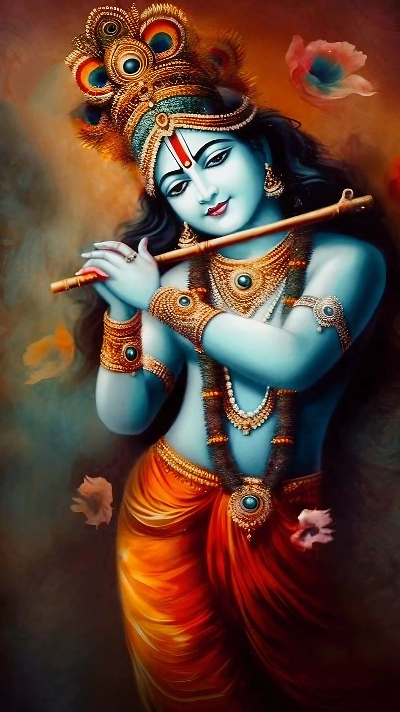 Krishna playing a divine flute melody