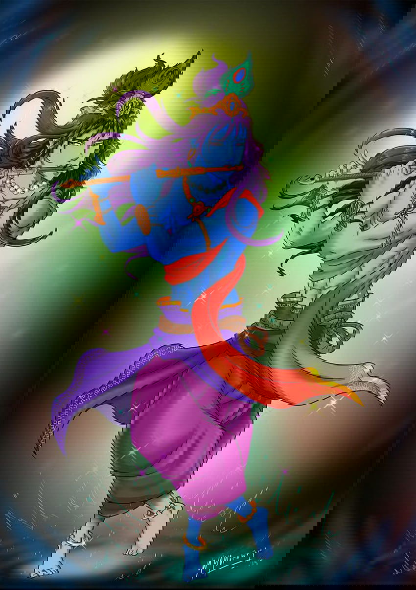 Lord Krishna playing the flute.