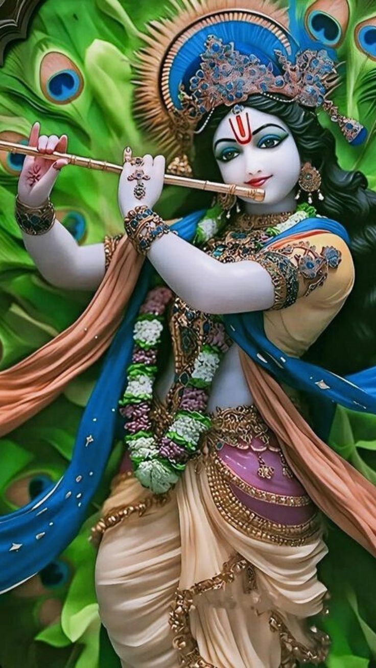 Krishna playing flute, divine wallpaper