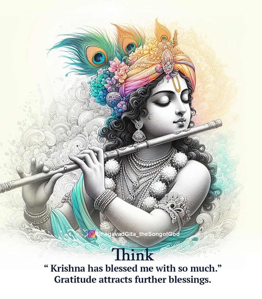 Krishna playing flute, divine portrait