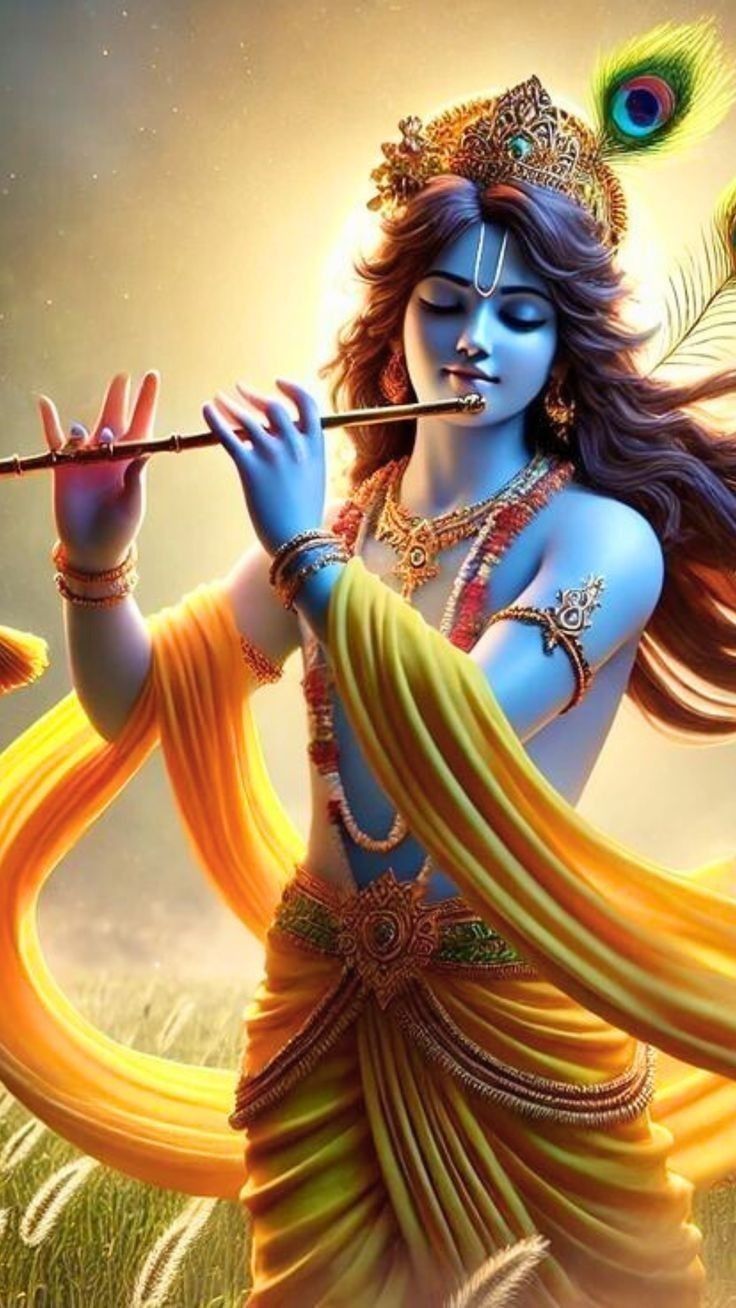 Krishna playing a flute, divine portrait