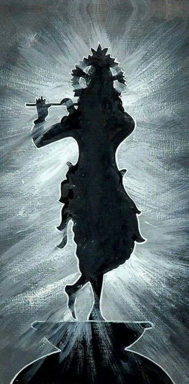Krishna playing flute, divine silhouette.