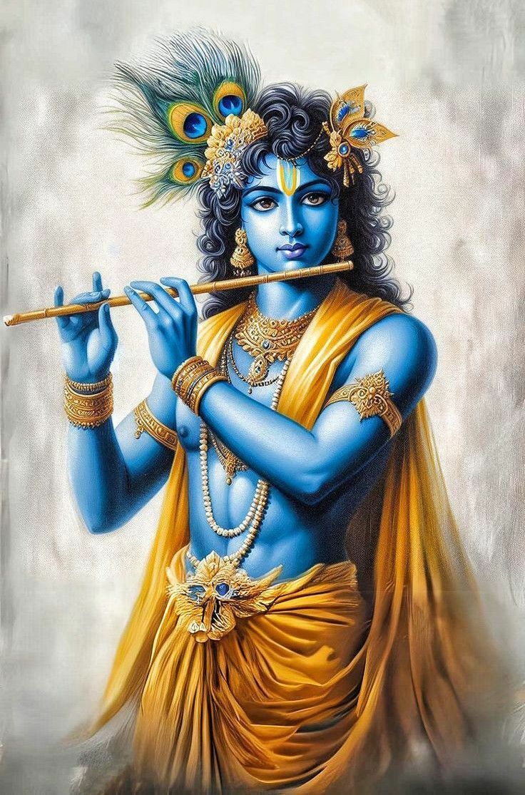 Krishna playing flute, divine portrait