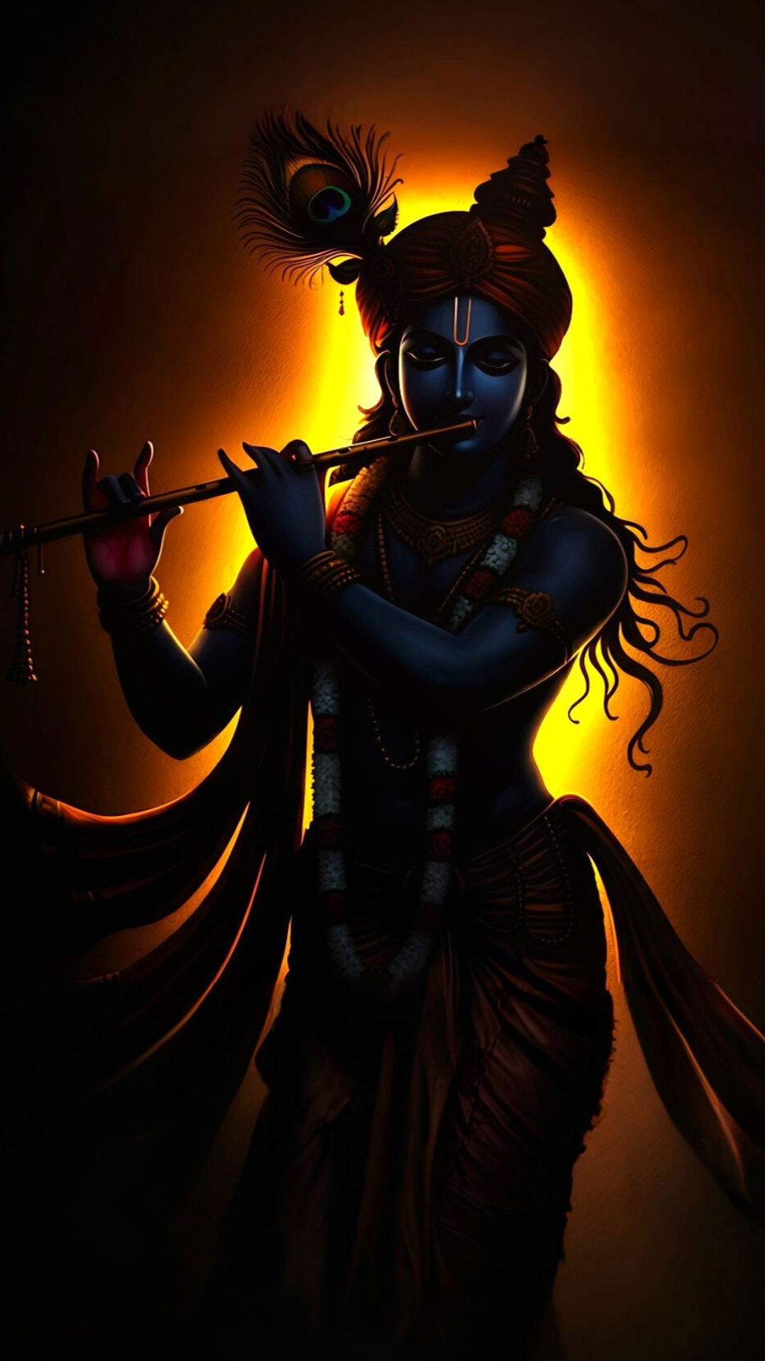 Krishna playing flute, divine portrait