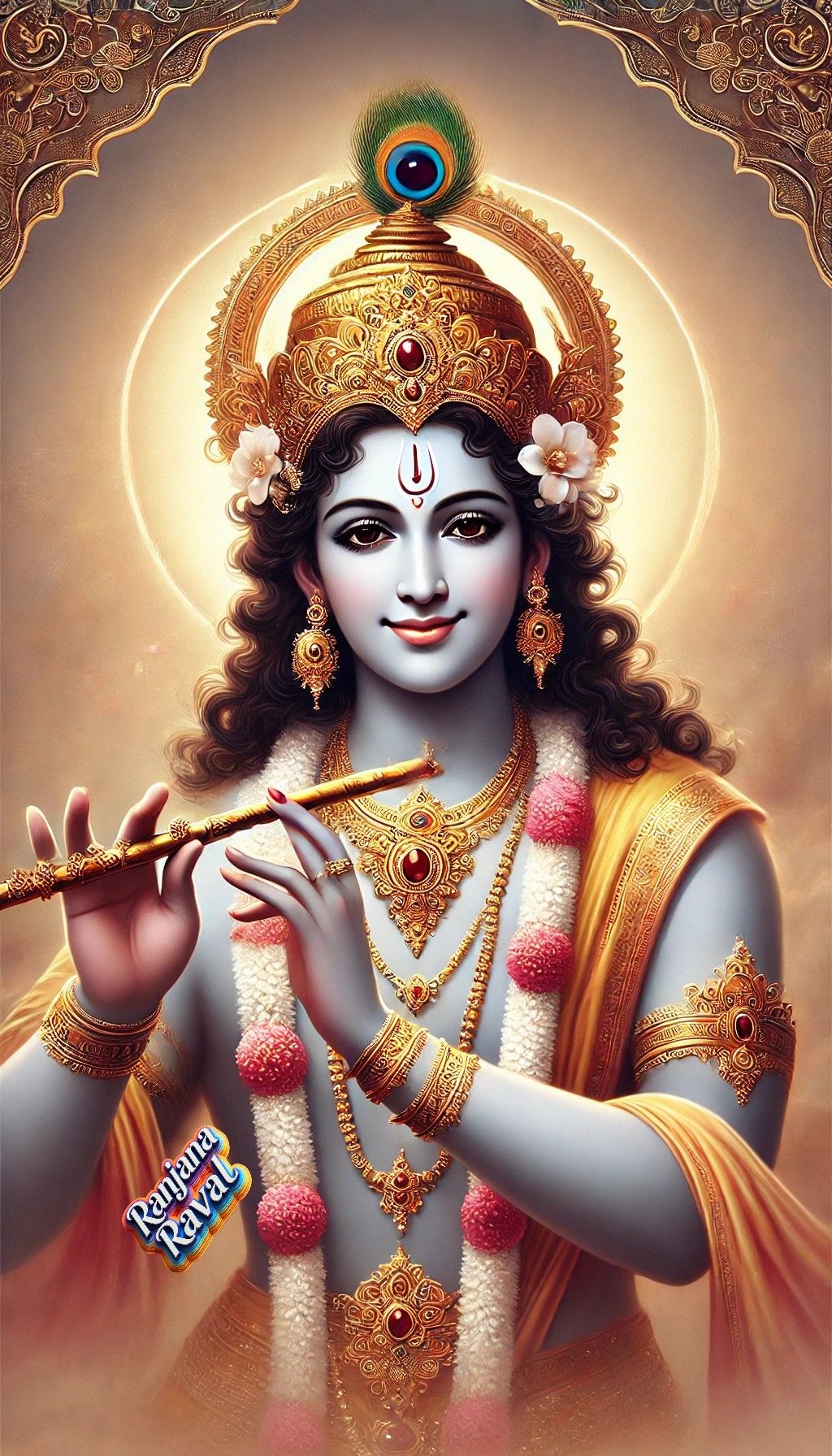Krishna playing flute, divine portrait
