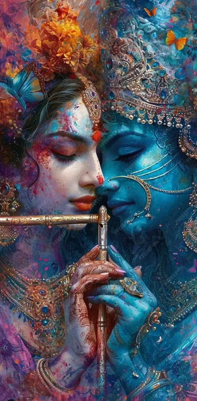 Krishna playing the flute, divine portrait