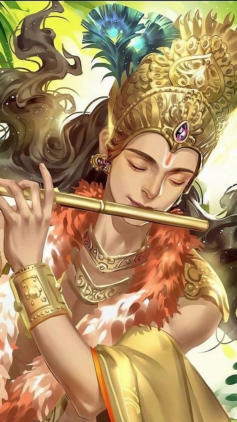 Krishna playing a flute, divine portrait