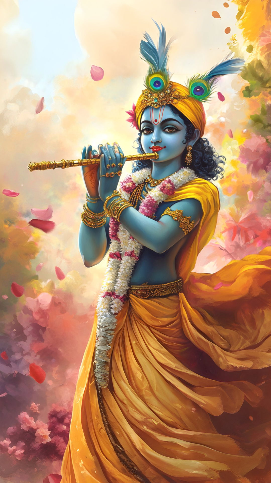 Krishna playing a divine flute melody