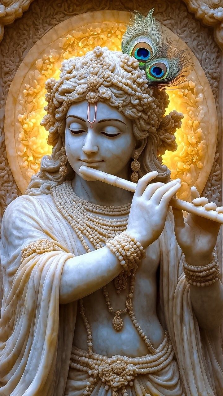 Krishna playing flute, divine statue portrait
