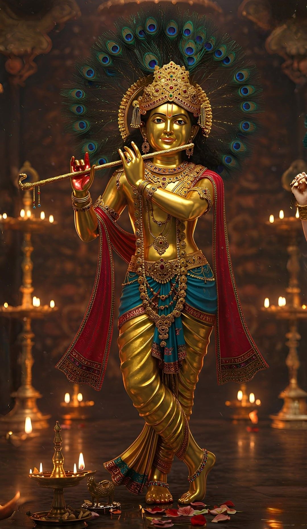 Lord Krishna playing a golden flute