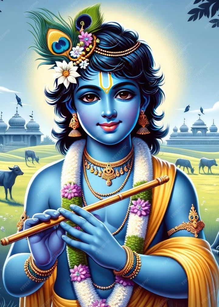 Lord Krishna playing a flute, devotional art