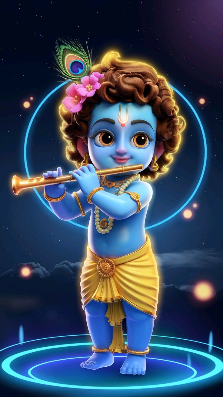 Baby Krishna playing a flute.