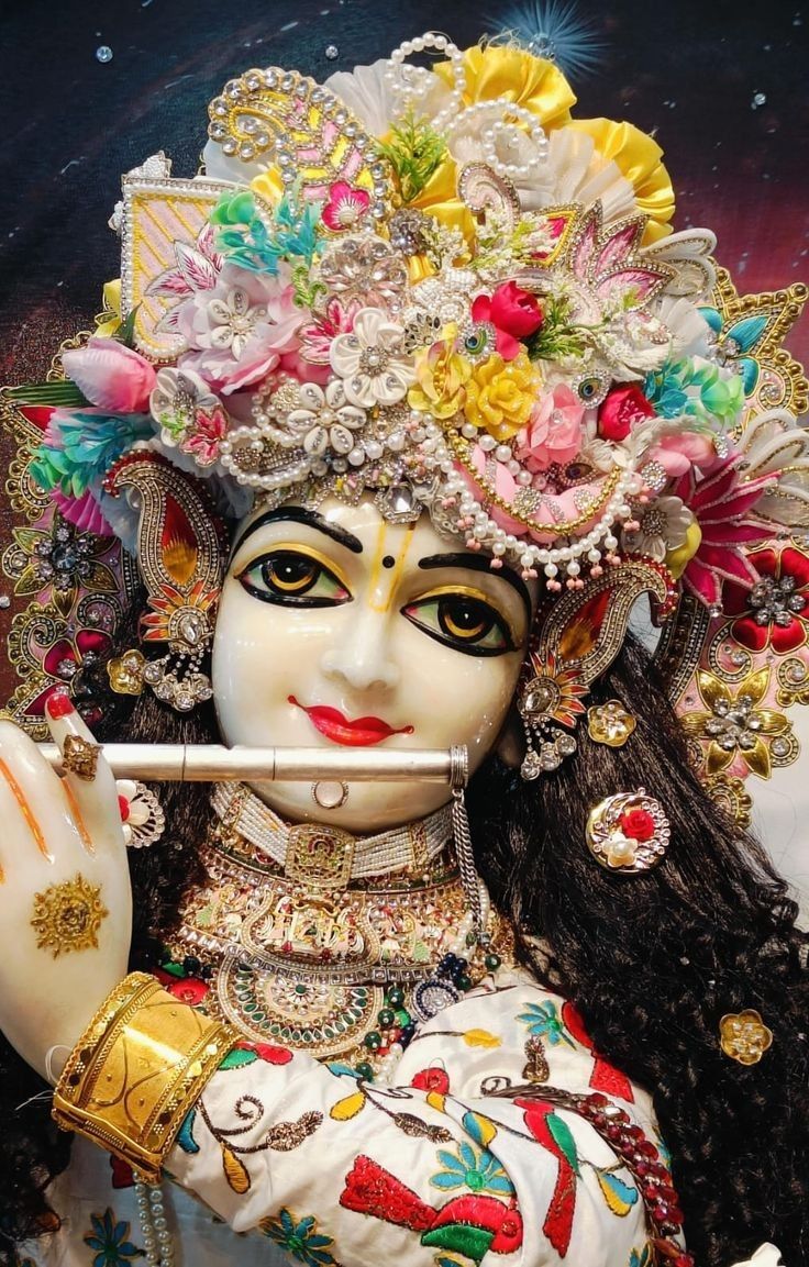 Krishna with flute and floral crown