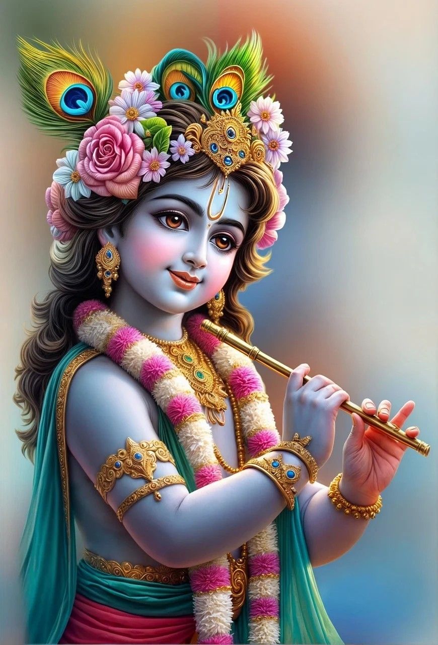 Krishna playing flute, divine portrait