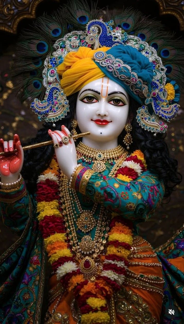 Lord Krishna playing a flute, detailed idol