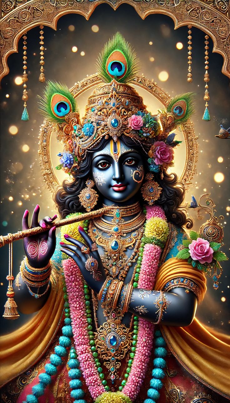 Lord Krishna playing flute divine wallpaper