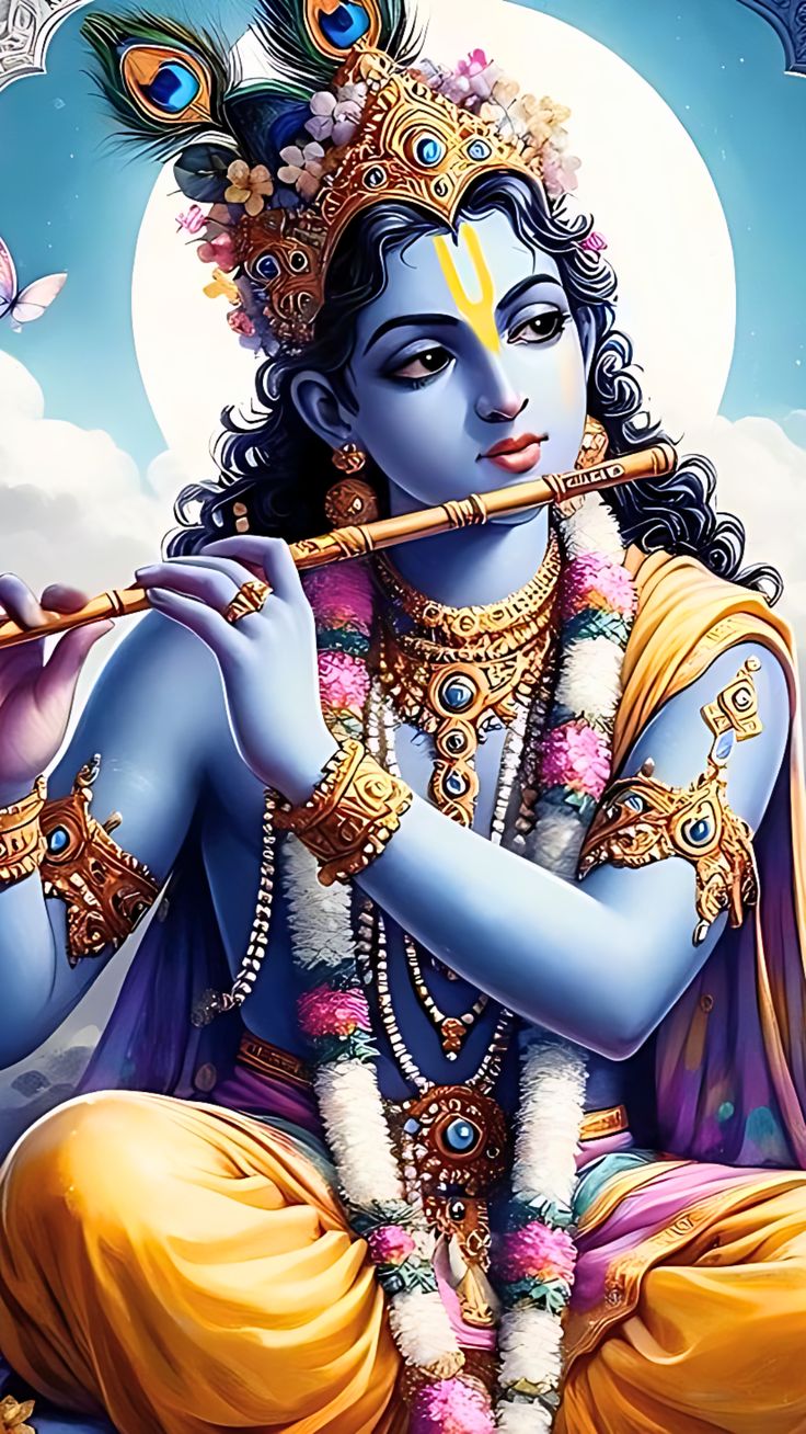 Krishna playing the flute, divine portrait
