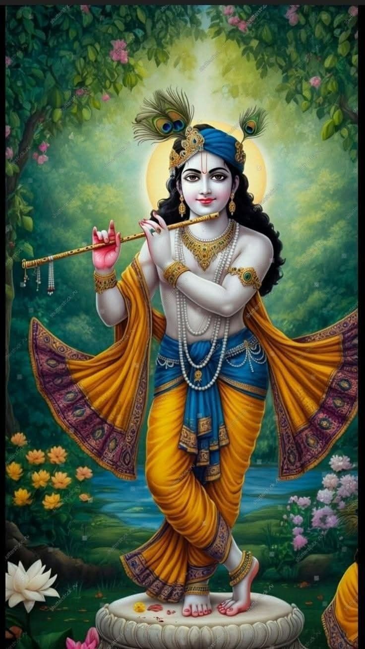 Krishna playing flute, divine wallpaper
